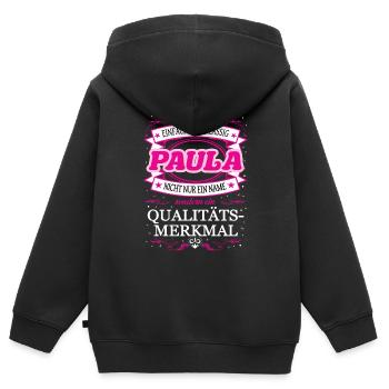Qualitätsmerkmal Paula einfach Erstklassig - Kinder Premium Organic Zip Hoodie - Schwarz - Hinten - AI Model Kid Male (0cm)