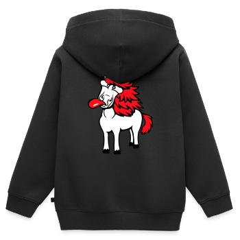 Pferd Verrückt Zunge rausstrecken komisch albern - Kinder Premium Organic Zip Hoodie - Schwarz - Hinten - AI Model Kid Male (0cm)