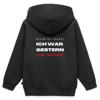 Bevor du fragst ich war gestern in der Frühschicht - Kinder Premium Organic Zip Hoodie - Schwarz - Hinten - AI Model Kid Male (0cm)