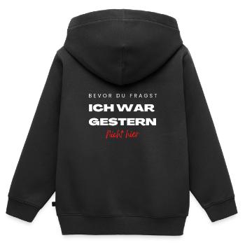 Bevor du fragst ich war gestern nicht hier - Kinder Premium Organic Zip Hoodie - Schwarz - Hinten - AI Model Kid Male (0cm)