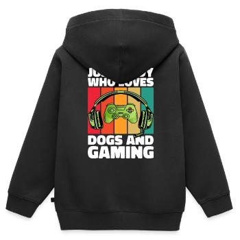 Gamer und Hunde: Videospiele und Hundetreue - Kinder Premium Organic Zip Hoodie - Schwarz - Hinten - AI Model Kid Male (0cm)