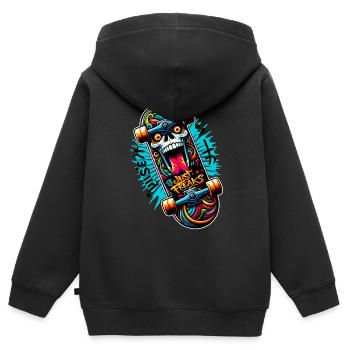 Just Freaks - Skate Board Sk8 Graffiti Totenkopf - Kinder Premium Organic Zip Hoodie - Schwarz - Hinten - AI Model Kid Male (0cm)