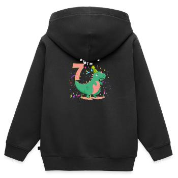 Raw I am 7 seven 7th birthday 2012 dinosaur - Kids Premium Organic Zip-up Hoodie - black - Back - AI Model Kid Male (0cm)