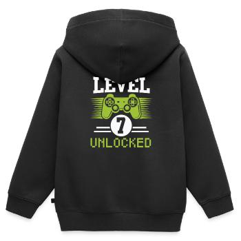 Level 7 Unlocked Gaming Hirt d’anniversaire 7 ans - Sweat Premium à capuche zippé enfant bio - noir - Dos - AI Model Kid Male (0cm)