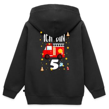 Feuerwehr Geburtstag - Ich bin 5 Jahre alt - Kinder Premium Organic Zip Hoodie - Schwarz - Hinten - AI Model Kid Male (0cm)