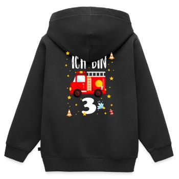 Feuerwehr Geburtstag - Ich bin 3 Jahre alt - Kinder Premium Organic Zip Hoodie - Schwarz - Hinten - AI Model Kid Male (0cm)