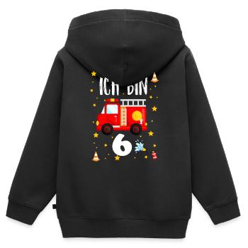 Feuerwehr Geburtstag - Ich bin 6 Jahre alt - Kinder Premium Organic Zip Hoodie - Schwarz - Hinten - AI Model Kid Male (0cm)