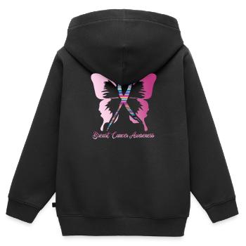 Brustkrebs Schmetterling - Kinder Premium Organic Zip Hoodie - Schwarz - Hinten - AI Model Kid Male (0cm)