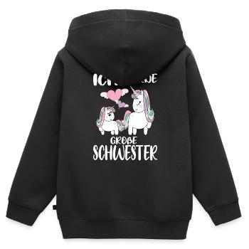 Große Schwester Einhorn - Kinder Premium Organic Zip Hoodie - Schwarz - Hinten - AI Model Kid Male (0cm)