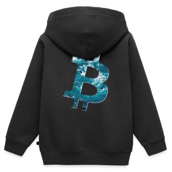 Bitcoin Logo Texture de l’eau - Sweat Premium à capuche zippé enfant bio - noir - Dos - AI Model Kid Male (0cm)