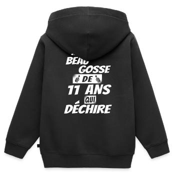 Anniversaire 11 ans /beau gosse 11 ans qui déchire - Sweat Premium à capuche zippé enfant bio - noir - Dos - AI Model Kid Male (0cm)