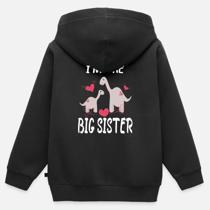 Grande sœur Dinos - Sweat Premium à capuche zippé enfant bio - noir