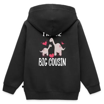 Je suis le grand cousin - Dino - Sweat Premium à capuche zippé enfant bio - noir - Dos - AI Model Kid Male (0cm)