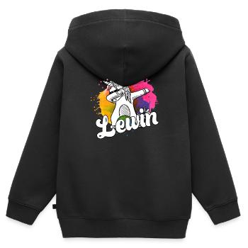 LEWIN - Schöner Jungen Name mit Coolem Einhorn - Kinder Premium Organic Zip Hoodie - Schwarz - Hinten - AI Model Kid Male (0cm)
