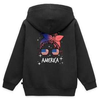 USA - Kinder Premium Organic Zip Hoodie - Schwarz - Hinten - AI Model Kid Male (0cm)