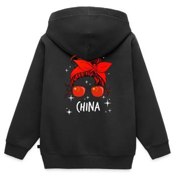 Chine - Sweat Premium à capuche zippé enfant bio - noir - Dos - AI Model Kid Male (0cm)