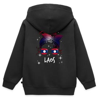 Laos - Sweat Premium à capuche zippé enfant bio - noir - Dos - AI Model Kid Male (0cm)
