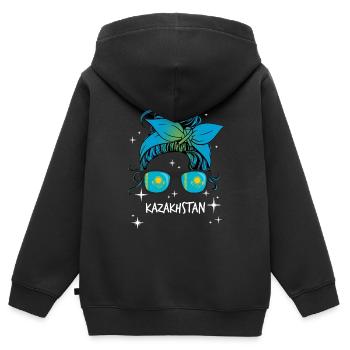 Kazakhstan - Kids Premium Organic Zip-up Hoodie - black - Back - AI Model Kid Male (0cm)