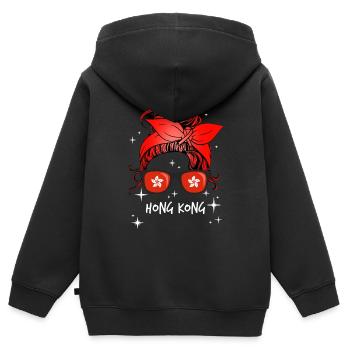Hongkong - Kinder Premium Organic Zip Hoodie - Schwarz - Hinten - AI Model Kid Male (0cm)