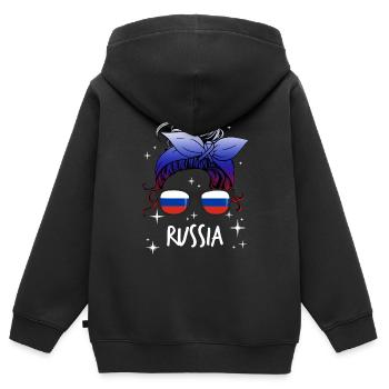 Russie - Sweat Premium à capuche zippé enfant bio - noir - Dos - AI Model Kid Male (0cm)
