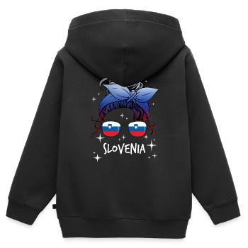 Slowenien - Kinder Premium Organic Zip Hoodie - Schwarz - Hinten - AI Model Kid Male (0cm)