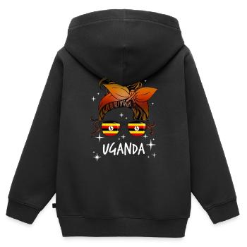 Uganda - Kids Premium Organic Zip-up Hoodie - black - Back - AI Model Kid Male (0cm)