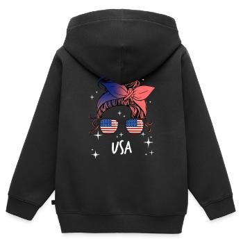 USA - Kinder Premium Organic Zip Hoodie - Schwarz - Hinten - AI Model Kid Male (0cm)