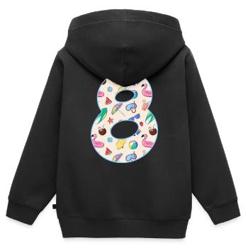 HOLIDAY NUMBER 8 YEARS SUMMER 8TH BIRTHDAY - Kids Premium Organic Zip-up Hoodie - black - Back - AI Model Kid Male (0cm)