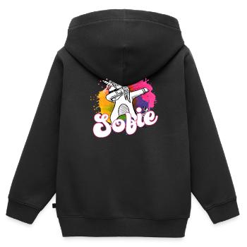 SOFIE - Beautiful name with dabbing unicorn - Kids Premium Organic Zip-up Hoodie - black - Back - AI Model Kid Male (0cm)