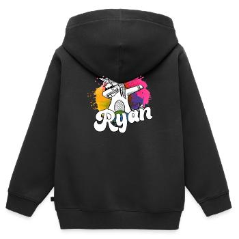 RYAN - Schöner Jungen Name mit Coolem Einhorn - Kinder Premium Organic Zip Hoodie - Schwarz - Hinten - AI Model Kid Male (0cm)