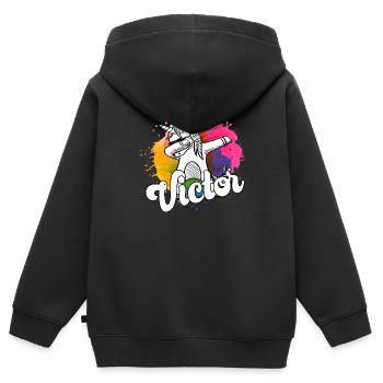VICTOR - Beautiful Boy Name with Cool Unicorn - Kids Premium Organic Zip-up Hoodie - black - Back - AI Model Kid Male (0cm)