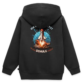 Kinder Tschüss Kindergarten Rakete Schulkind 2023 - Kinder Premium Organic Zip Hoodie - Schwarz - Hinten - AI Model Kid Male (0cm)