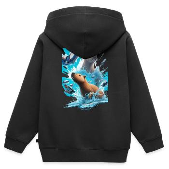 Deux Capybaras - Sweat Premium à capuche zippé enfant bio - noir - Dos - AI Model Kid Male (0cm)