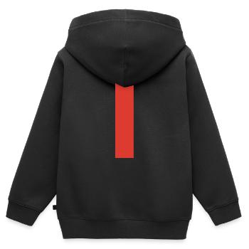 Barre verticale rouge sur le T-shirt - Sweat Premium à capuche zippé enfant bio - noir - Dos - AI Model Kid Male (0cm)