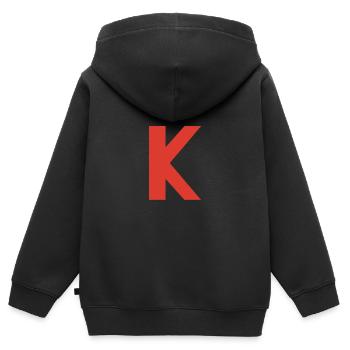 Puissant K : Rouge minimaliste - Sweat Premium à capuche zippé enfant bio - noir - Dos - AI Model Kid Male (0cm)