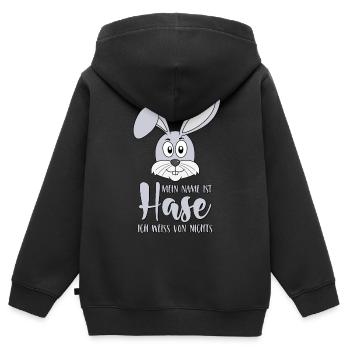 Mein Name ist Hase Ich weiss von nichts - Kinder Premium Organic Zip Hoodie - Schwarz - Hinten - AI Model Kid Male (0cm)