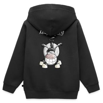 Keep Smiling Esel - Kinder Premium Organic Zip Hoodie - Schwarz - Hinten - AI Model Kid Male (0cm)