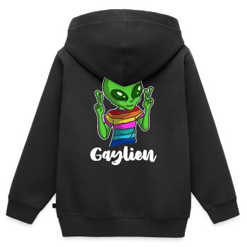 LGBT - Kinder Premium Organic Zip Hoodie - Schwarz - Hinten - AI Model Kid Male (0cm)
