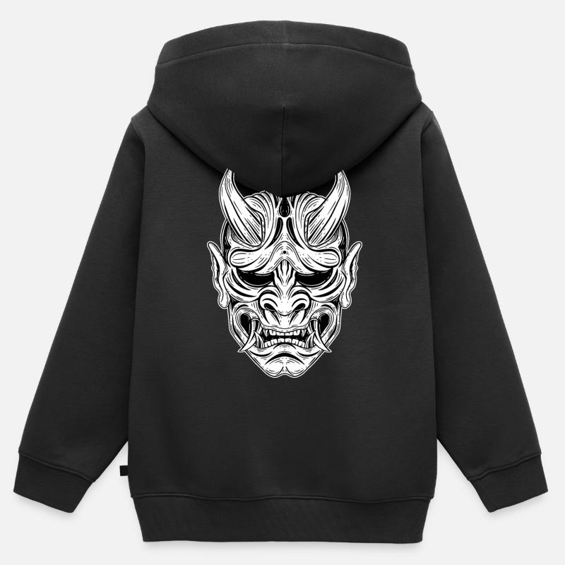 Skull Skull Horror Squelette Halloween Geisha - Sweat Premium à capuche zippé enfant bio - noir