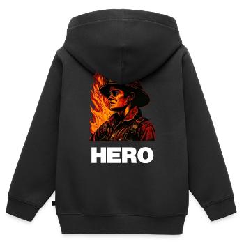 Héros des pompiers / Héros - Sweat Premium à capuche zippé enfant bio - noir - Dos - AI Model Kid Male (0cm)