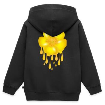 leuchtend gelbe Butterblume mit Dripping Effect - Kinder Premium Organic Zip Hoodie - Schwarz - Hinten - AI Model Kid Male (0cm)