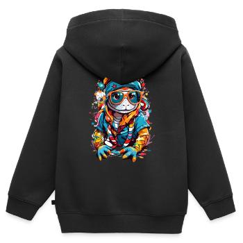 Echse - Kinder Premium Organic Zip Hoodie - Schwarz - Hinten - AI Model Kid Male (0cm)