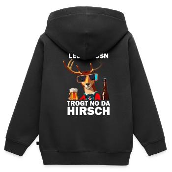 Lederhose Hirsch Tracht Bayrisch Trachten Ersatz - Kinder Premium Organic Zip Hoodie - Schwarz - Hinten - AI Model Kid Male (0cm)