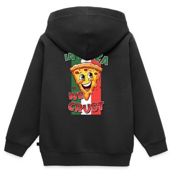 In Pizza We Crust Pizzastück Gesicht Lacht Lustig - Kinder Premium Organic Zip Hoodie - Schwarz - Hinten - AI Model Kid Male (0cm)