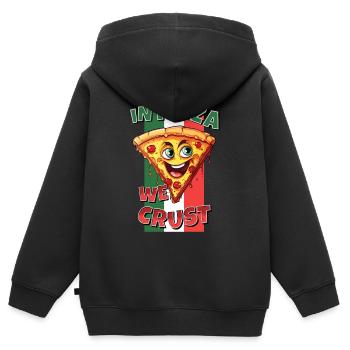 In Pizza We Crust Pizzastück Gesicht Lacht Lustig - Kinder Premium Organic Zip Hoodie - Schwarz - Hinten - AI Model Kid Male (0cm)