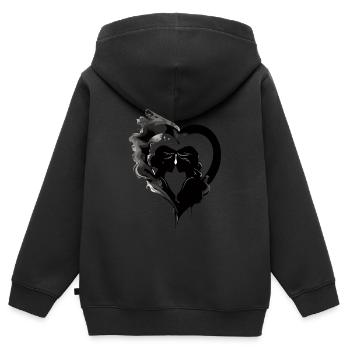 COLLE DE LA SAINT-VALENTIN, 2 FEMMES AMOUREUSES 2024, LESBO - Sweat Premium à capuche zippé enfant bio - noir - Dos - AI Model Kid Male (0cm)