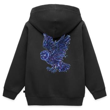 Mystische Eule bei Nacht mit Sternen Himmel - Kinder Premium Organic Zip Hoodie - Schwarz - Hinten - AI Model Kid Male (0cm)