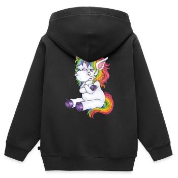 Böses Muffel Einhorn mit bösem Blick Geschenk Witz - Kinder Premium Organic Zip Hoodie - Schwarz - Hinten - AI Model Kid Male (0cm)