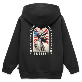 STREETWEAR DESIGN PROJECT USA - Kids Premium Organic Zip-up Hoodie - black - Back - AI Model Kid Male (0cm)