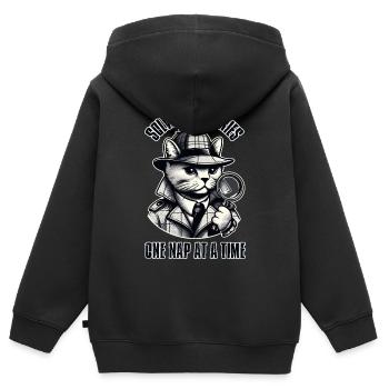 Résoudre des mystères, une sieste à la fois ! - Sweat Premium à capuche zippé enfant bio - noir - Dos - AI Model Kid Male (0cm)